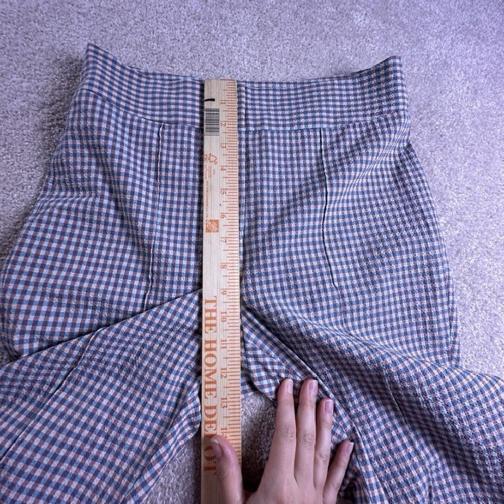 Veronica Beard Arte Kick Flare Brown And Blue Gingham Searsucker High Waste Pant - Picture 11 of 14